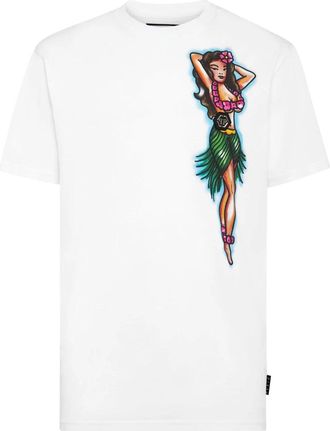 Philipp Plein T-shirt Ronde Hals SS Hawaii - Heren - T-shirts - Wit - 4XL - Katoen - Tops