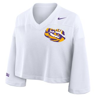 Nike LSU Jersey Nike Womens Dri-FIT College Cropped Top in White | 03O310ALSN-V4C