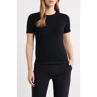 Anne Klein Luxe Washable Short Sleeve Wool Sweater in Anne Black at Nordstrom, Size Medium