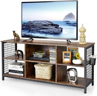 Costway Costway - Mueble De Tv De 65 Pulgadas, Mesa Consola Multimedia De 3 Niveles Con Cesta De Almacenamiento, Mesa Moderna Para Tv De Madera Con 2 Orificio
