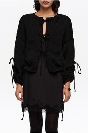 Bimba & Lola Ruched Tie Cardigan in Black at Nordstrom, Size Medium Eu