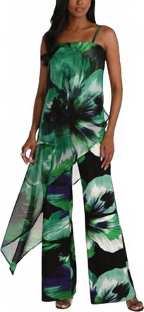 Frank Lyman Design Flowy Floral Jumpsuit In Jade Green/black