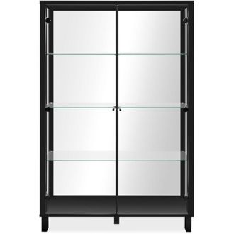 Calicosy Calicosy - Vitrina con 2 puertas acristaladas y 6 estantes de vidrio negro y espejo, 100 cm - albi