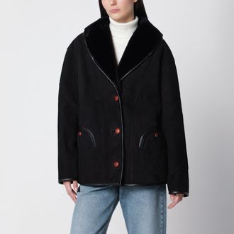 Blaz&eacute; Milano Black Smiley shearling jacket
