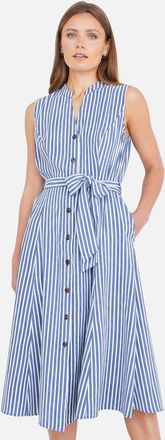 Yumi Stripe Midi Sleeveless Shirt Dress in Navy at Nordstrom, Size 10