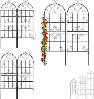 Relaxdays Set De 6 Soportes Plantas Met&aacute;licos, Con Estacas, Enrejado Para Trepadoras, 150 X 50 Cm, Jard&iacute;n, Negro