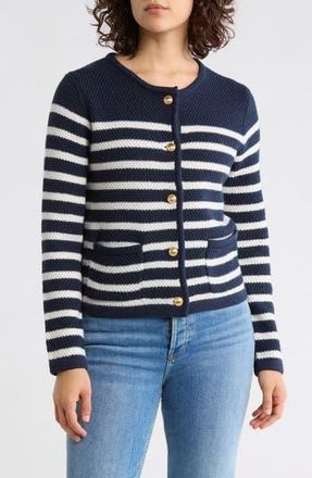 Caslon Stripe Sweater Jacket in Navy Still- Ivory Stripe at Nordstrom Rack, Size X-Small