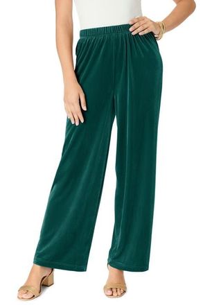Roaman's Wide Leg Velour Pant in Emerald Green at Nordstrom, Size 44