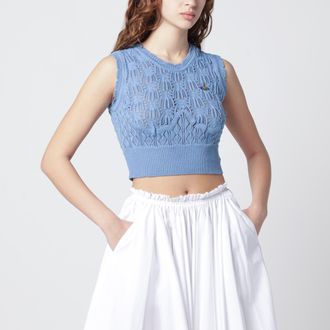 Vivienne Westwood Top blu chiaro in crochet con logo Orb