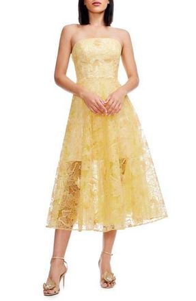 Dress The Population Kailyn Butterfly Lace Strapless Cocktail Dress in Golden Haze at Nordstrom Rack, Size X-Large