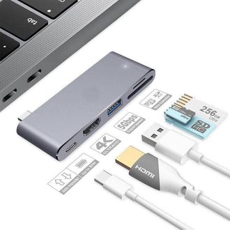 Trade Shop Trade Shop - 5in1 Tipo C Hub Converter Micro Sd Tarjetas Usb3.0 Hdmi 4k Sd Adaptador Tpc-9826