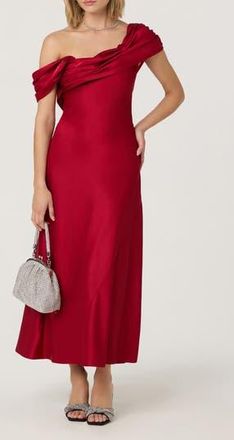 ASTR the Label Alyssa Off the Shoulder Satin Gown in Deep Red at Nordstrom Rack, Size Medium