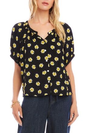 Karen Kane Floral Button-Up Peasant Top in Black/Floral Print at Nordstrom, Size X-Large