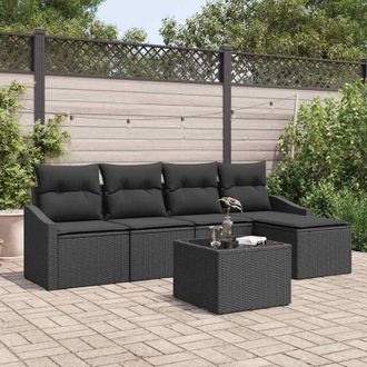 vidaXL Conjunto De Sof&aacute; De Jard&iacute;n 6 Pcs Negro Polirat&aacute;n Vidaxl