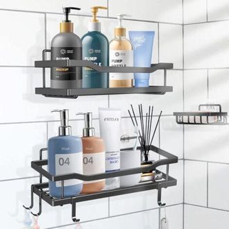 OEM Estanter&iacute;a De Ba&ntilde;o - No Requiere Taladrar - Juego De 3 Estantes De Ba&ntilde;o De Pared - Negro