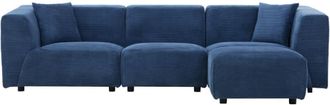 Concept Usine Sofá recto de 3 plazas + 1 puf de terciopelo azul