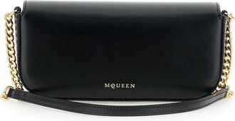 Alexander McQueen Womens Black Crossbody Bag With Chain-Link Strap Calf Shoulder