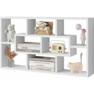 Woltu Woltu - Librer&iacute;a De Pared Con 8 Compartimentos En 3 Dimensiones Diferentes. 85 X 16 X 48 Cm. Color Blanco