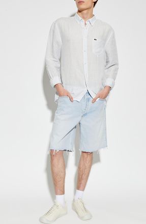 Lacoste Linen Shirt With Striped Pattern, Mens, Light Blue