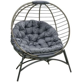 OUTSUNNY Rattan Egg Chair Wicker Basket Chair with Cushion Bottle Holder Bag | TJ Hughes