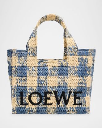 Loewe x Paulas Ibiza Small Tote Bag in Gingham Raffia