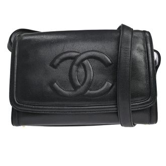 Chanel Vintage Timeless Cc Messenger Caviar Black Leather Handbag (Pre-Owned)