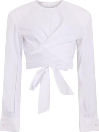 Philosophy di Lorenzo Serafini Geknoopte Cropped Top - Dames - Blouses - Wit - M - Katoen - Overhemden