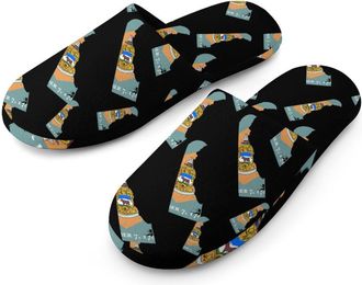 Generic Flag Map of Delaware Flannel Mens Slip-on Slippers Winter Warm House Shoes with Rubber Sole for Home Hotel