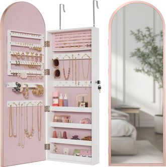 Best Choice Products Door/Wall Mounted Arch Mirror Jewelry Armoire, w/ Metal Frame, Lockable Door