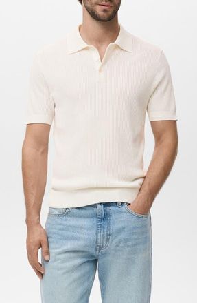 Mango Ribbed Polo Sweater in Off White at Nordstrom, Size Medium