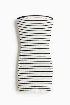 H&M Bandeau-Kleid aus Rippstrick - Weiss/Gestreift