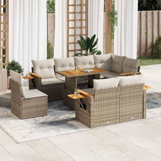vidaXL Set Sof&aacute;s Jard&iacute;n Y Cojines 9 Pzas Rat&aacute;n Sint&eacute;tico Acacia Beige Vidaxl