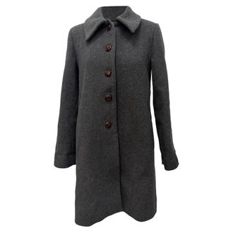 Ganni Ganni Collared Trench Coat in Grey Wool