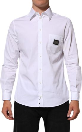 Dolce & Gabbana White Logo Plaque Collared Formal Dress Mens Shirt (Pre-Owned)