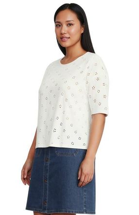 Lands End Short Sleeve Slub Jersey Cutwork T-shirt in Ivory Flower Eyelet at Nordstrom, Size 1X