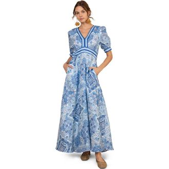 Hale Bob Ginevra Linen Maxi Dress in Blue at Nordstrom, Size X-Small