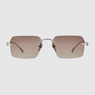 Gucci Frameless Rectangular Sunglasses, Silver