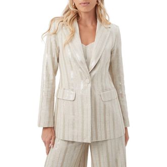 Trina Turk Sequin Striped Alternates 2 Blazer in Biarritz Beige at Nordstrom, Size 12