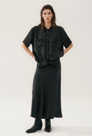Silk Laundry LONG BIAS CUT SKIRT BLACK at Nordstrom, Size X-Small Au