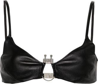 GCDS logo-plaque leather bralette - women - Acetate/Leather/Spandex/Elastane - M - Black