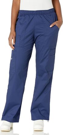 Cherokee Womens Mid-Rise Elastic Waist Cargo Scrubs Pant, Navy, Medium