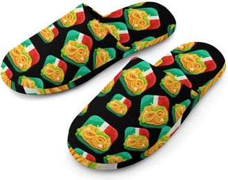 Generic Pasta And Spaghetti Italy Flag Mens Cotton Slippers Memory Foam Comfort House Shoes Winter Indoor Slipper for Hotel Casa Spa