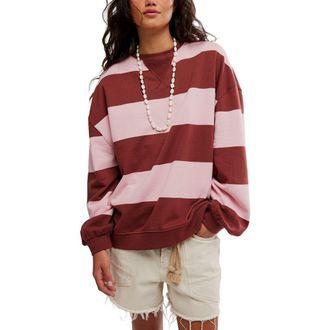 Free People Oversize Stripe Sweatshirt in Strawberry Wine Comb at Nordstrom, Size X-Large