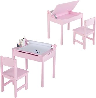 Costway Costway - Juego De Mesa Y Silla Infantil De Madera, Mesa De Actividades Para Ni&ntilde;os Con Silla, Escritorio Infantil Con Almacenamiento Y Soporte Para Ro