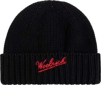 Woolrich Wollen muts met logo - Heren - Hoeden - Zwart - M - Wol - Accessoires