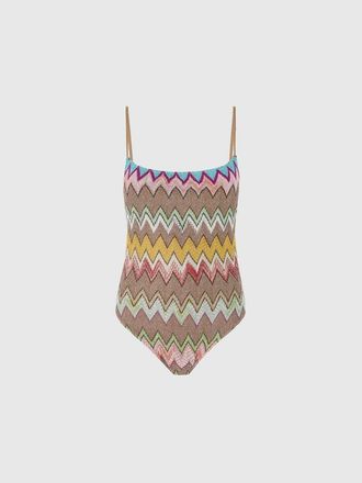 Missoni One-piece Swimsuit In Lam&eacute; Viscose With Macro Zigzag Pattern in Black & Multicoloured at Nordstrom, Size 40
