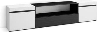 Skraut Home Skraut Home - Mueble Tv, Televisi&oacute;n, Muebles De Sal&oacute;n, Almacenaje, 200x45x35cm, Para Tv Hasta 80, Con Almacenamiento, Estilo Moderno, Blanco Y Negro