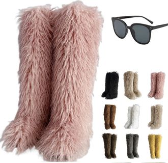 Generic Fluffy Thigh High Boots - Over The Knee Fluffy Boots for Women Faux Winter Snow Boots Outdoor Wear ( 7,10.5)