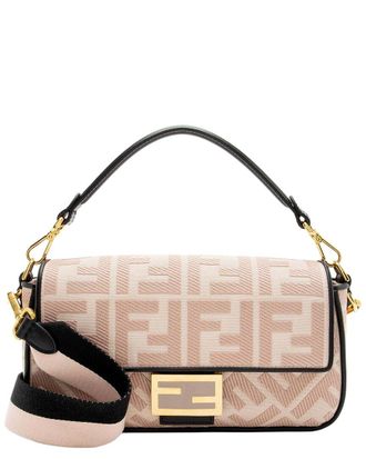 Fendi Fendi Black Canvas Ff Embroidered Baguette Shoulder Bag (Authentic Pre-Loved)