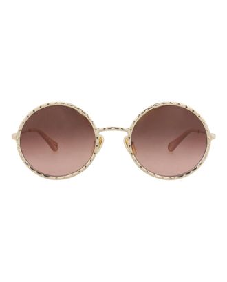 Chlo&eacute; Round-Frame Metal Sunglasses